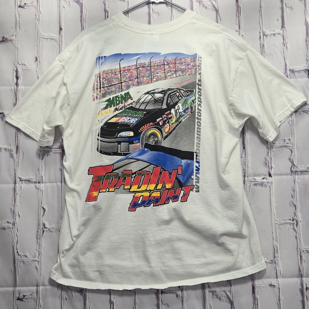 Y2K Nascar MNBA Motorsports Tradin Paint Graphic Tshirt‎ Adult Sz XLarge White